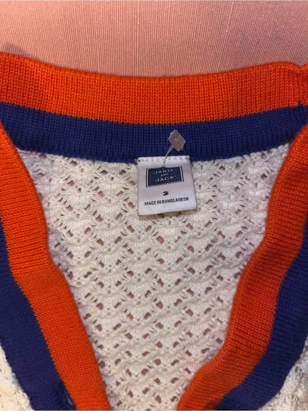 Janie and Jack White Textured Knit Cardigan with Blue & Orange Trim